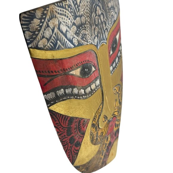 Wooden Tribal Mask Wall Decor Balinese Style Handpainted Artisan Crafted 11.5" - Picture 2 of 12